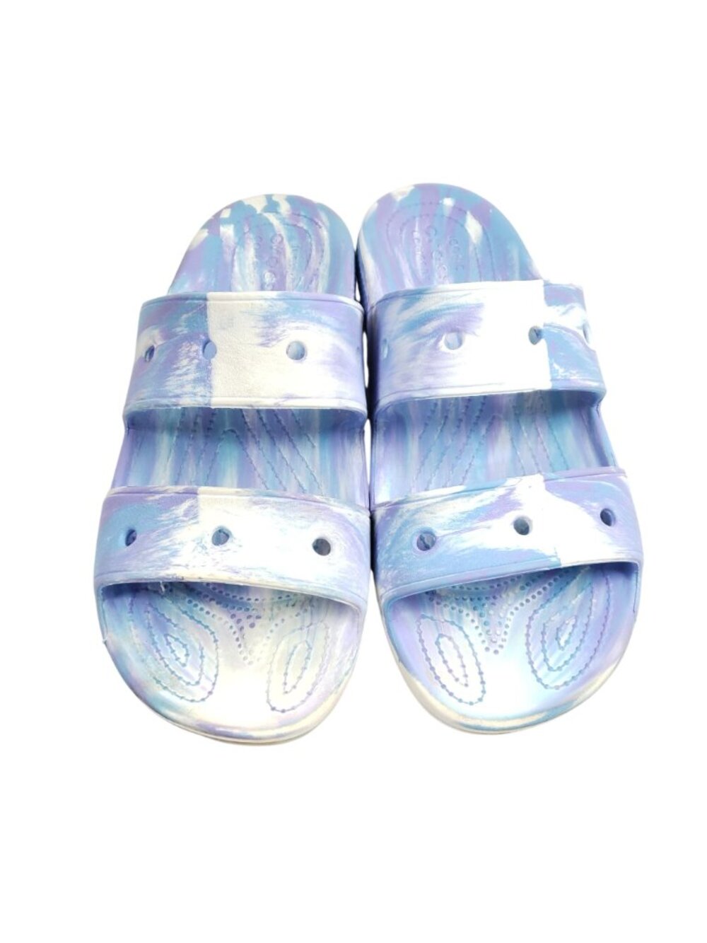 Crocs Womens 12 Tie-Dye Slide Sandals Blue & White - Picture 3 of 9